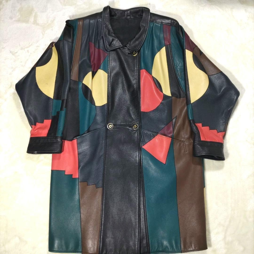 Vintage Leather Coat Patchwork Crazy Pattern Men’… - image 1