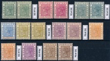 GOLD COAST 1884 QV set 1/2d to 2/-, wmk Crown CA, plus listed shades.