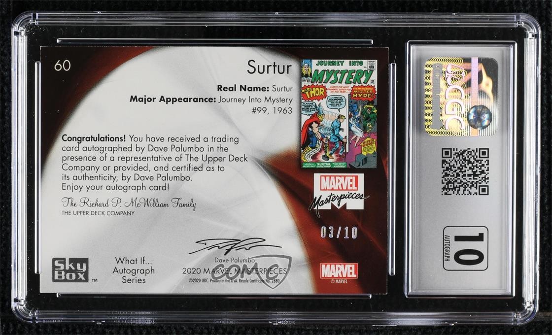 2020 Marvel Masterpieces Level 2 What If? Artist Auto 3/10 Surtur #60 CGC 8.5 view 2