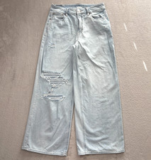 American Eagle Super High Rise Baggy Wide Leg Ankle Jeans Size 2 Distressed