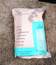 Zomee Breastmilk Storage Bags 120 Count 8oz/240mL BPA Free Double Zip Seal