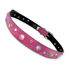 VTG RHINESTONE STUDDED BELT NEW WAVE HOT PINK 1990s RETRO GROOVY FAUX LEATHER