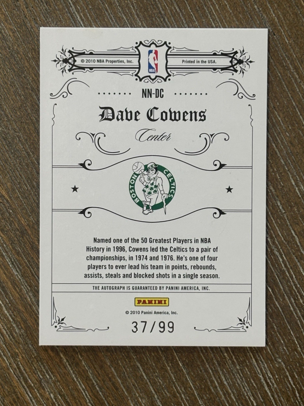 DAVE COWENS 2010 NATIONAL TREASURES NOTABLE NICKNAMES AUTO /99 view 2