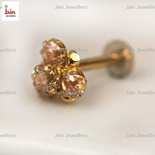 14Kt Gold Stud Nose Ear Pin Bone CZ Crystal Piercing Ring 20 Gauge