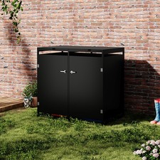 DoubleWheelie Bin Storage Metal Store Cover Garden Rubbish Dustbin 2Door Shelter