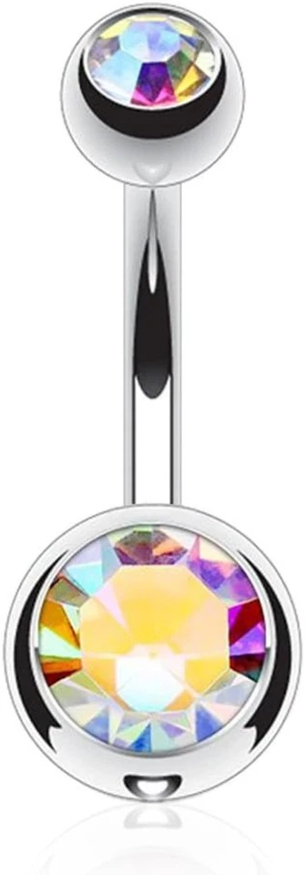 Anillo ombligo doble gema de titanio macizo 14G G23 - hipoalergénico y duradero Foto 3 de 4