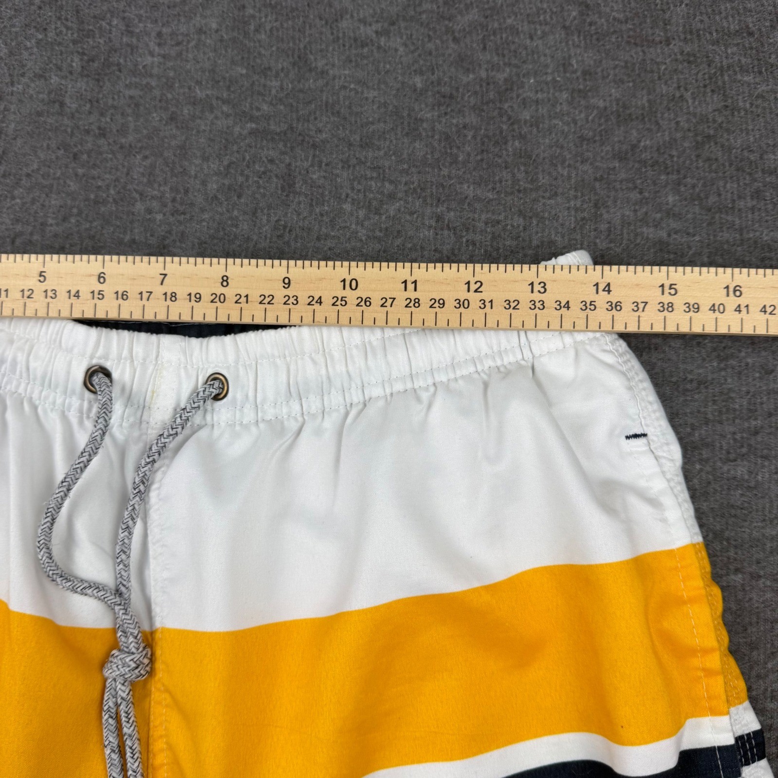 Original Penguin Swim Trunks Mens Medium White Yellow Navy Striped Colorblock image 8