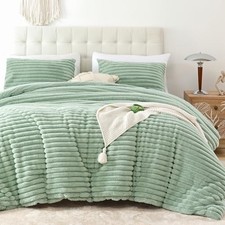 Fluffy Queen Comforter Set 3 Pieces - Sage Green Fleece Fluffy Comforter Set,