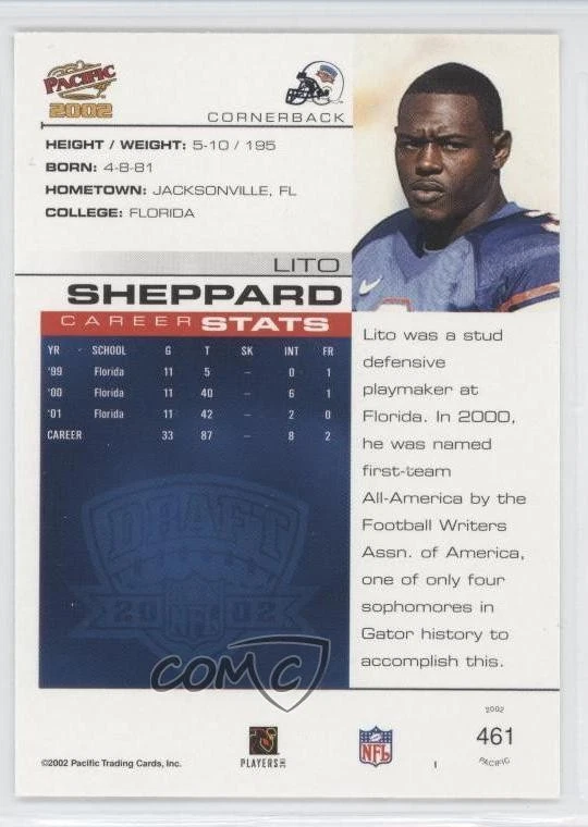2002 Pacific Lito Sheppard #461 Rookie RC - Image 2 of 2