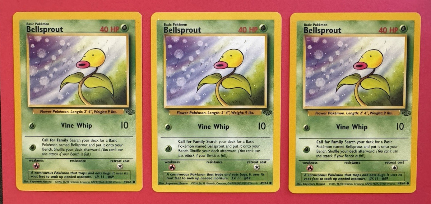 POKEMON CARD BELLSPROUT 49/64 LOT OF 3