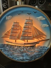 ALSY Lighting Hand Painted Ceramic Sailing Ship Accent Lamp 7" Vintage