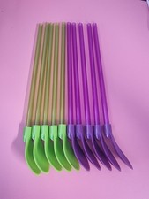2-in-1 reusable plastic detachable straw spoons, 5 green and 5 purple designs