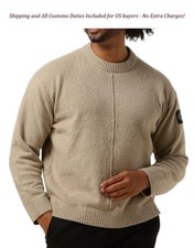 CALVIN KLEIN High Texture Men Jumper L Beige Patch Logo Casual Pull On RRP139 -