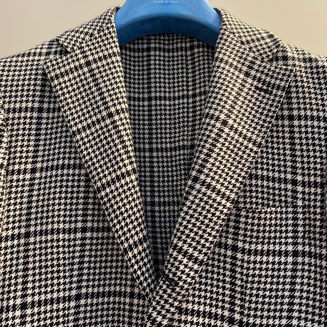Ring Jacket Glen Check Jacket Wool Linen Silk Ble… - image 2