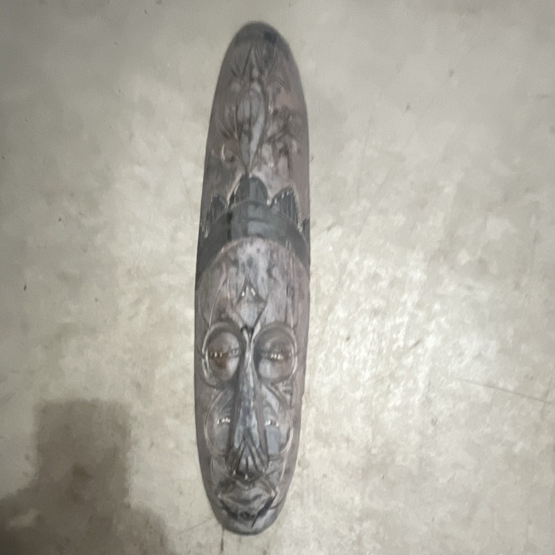 Carved Wood Tribal Decorative Wall-Mounted Mask, Painted Brown Black African