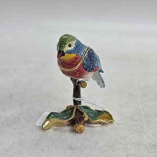 Trinket Box Parrot Love Bird Colourful Enamel Bird Jewelled Ornament Figurine