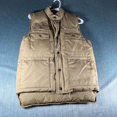 Schott NYC Mens Insulated Vest Size S Tan Down Pockets Mock Neck Snap Full Zip