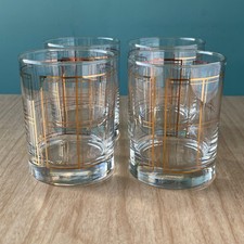 Set of 4 MCM Georges Briard Double Old Fashioned Glasses Tumblers Gold Lattice