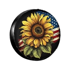Spare Tire Cover Spare Tire Covers Weatherproof & 17 inch USA Flag on Sunflower