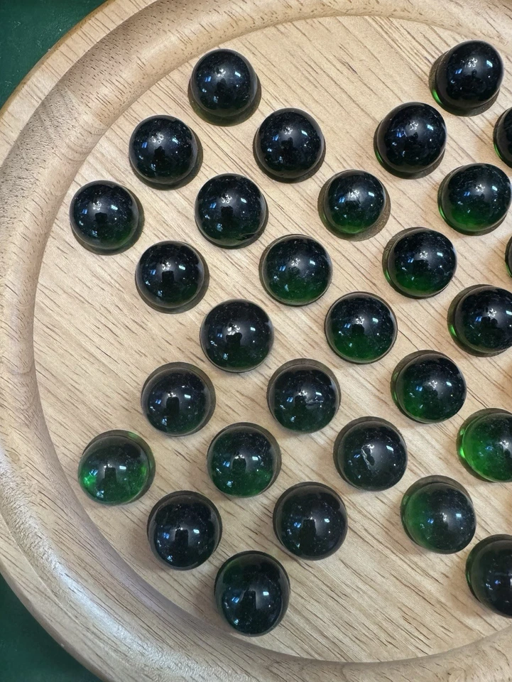 Solitaire Wood and Marble Board Game Iridescent Green Marbles - Image 3 of 4