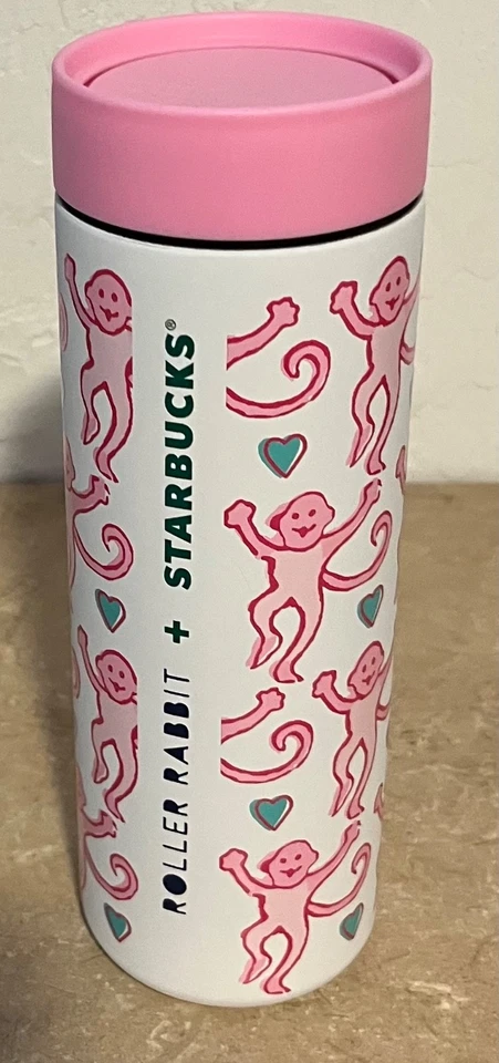 Vaso Starbucks X Roller Rabbit Lovely Monkey acero inoxidable 16 oz rosa Foto 2 de 4