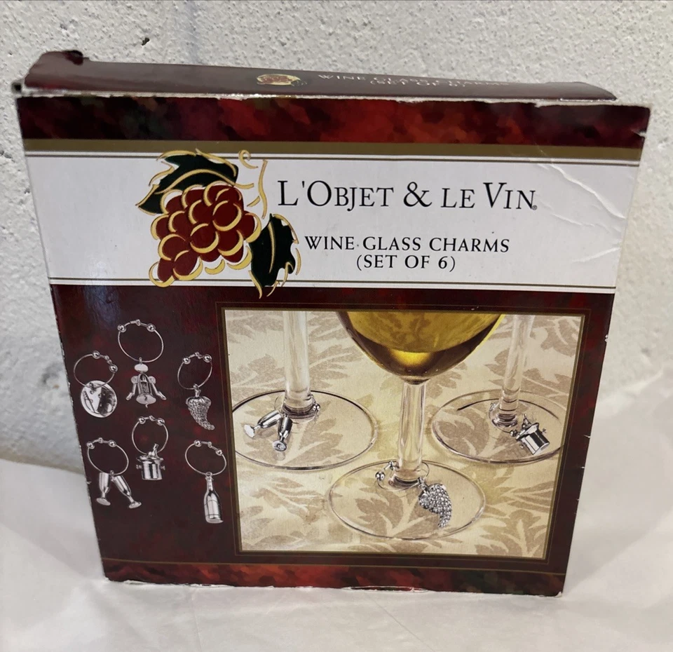 Juego de 6 dijes de copa de vino tono plata niquelado L'objet & Le Vin 2004 de colección Foto 4 de 4