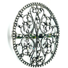 Vintage Belt Buckle Silver Tone Filigree Oval Western Scroll Design