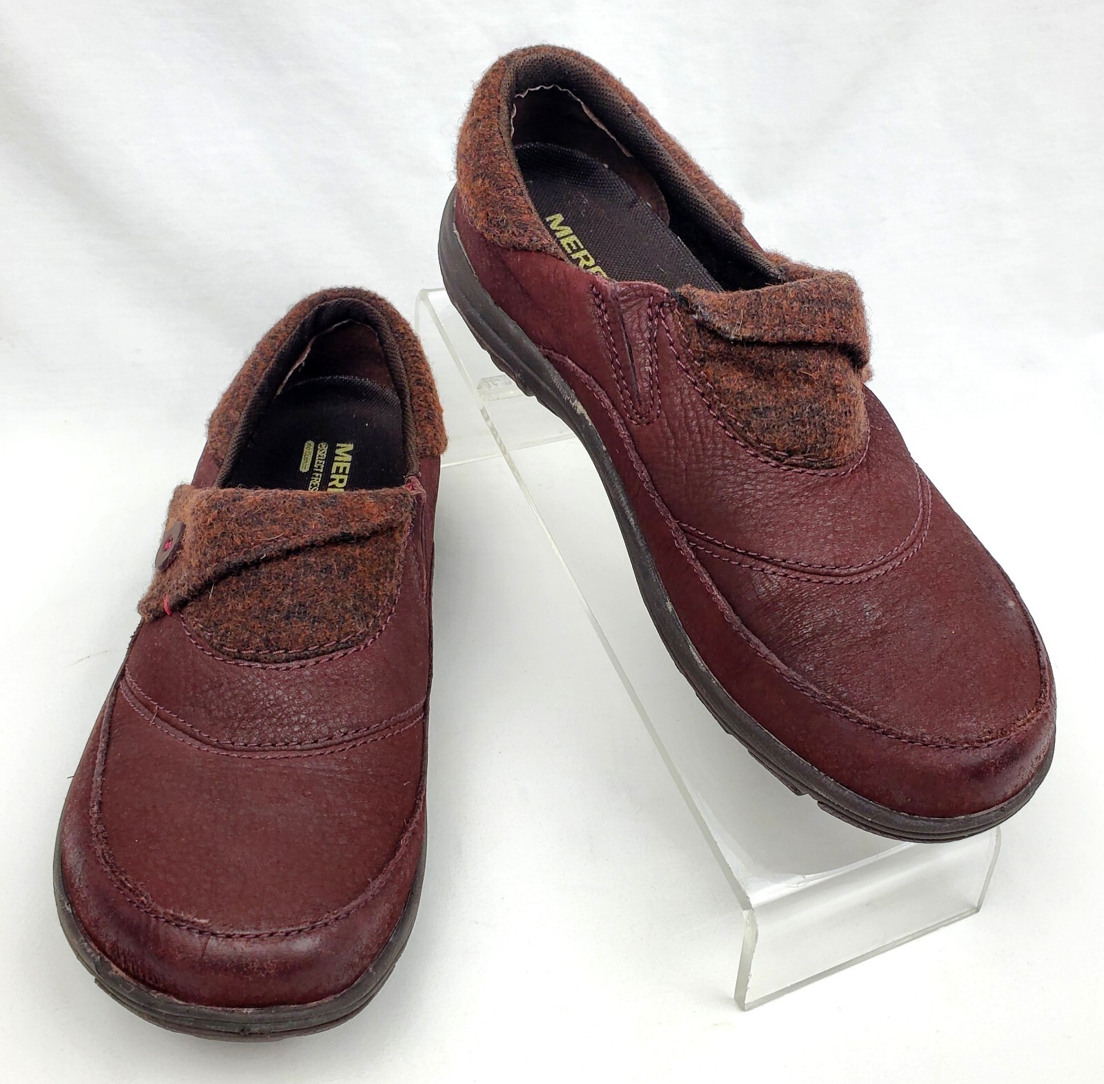 Merrell Footwear Andorra bordeaux pelle lana bottoni scarpe basse donna taglia 6 5