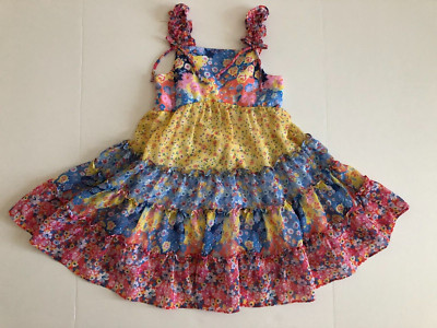 New Jona Michelle Girl Ruffled Floral Sheer Lined Pink Blue Yellow Dress size 7