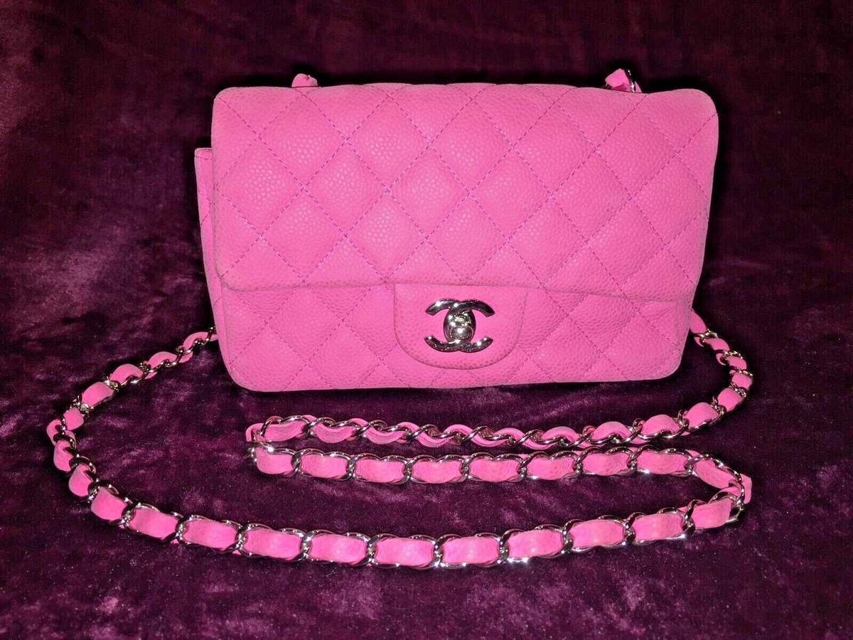 Chanel hot pink suede caviar mini classic flap shoulder cross body bag