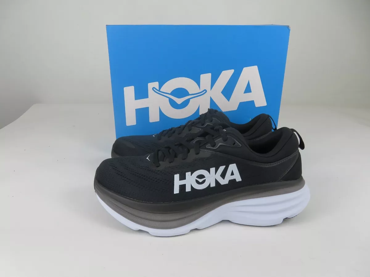 Hoka One One Bondi 8 Mens 10.5 Shoes Running Walking Black White