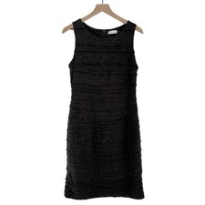 NWT Calvin Klein Wool Sleeveless Fitted Ruffle Dress Charcoal Grey 12 Petite
