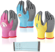 Kids-Gardening-Gloves for Age 3-12, Rubber-Coated Garden Yard Work-Gloves for Ch
