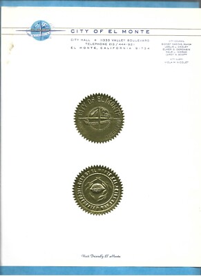 El Monte California Mayor Sidney Kading Stationery Double Embossed State Seal