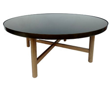 John Lewis Coffee Table with Round Glass Top and wooden legs. 90cm D/39cm High