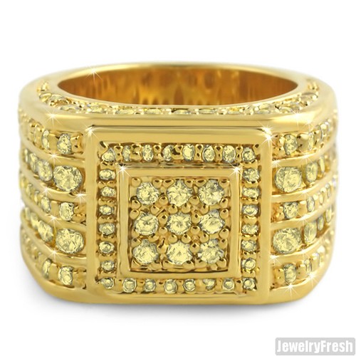 Custom 5 Carat Canary CZ Large Superbowl Mens Gold Ring eBay