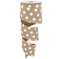 Burlap Ribbon Wired2 1/2  x10 YardWhite Polka Dots Rustic Ribbon for Easter Ch...