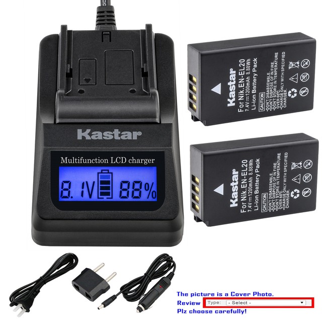 Kastar Battery LCD Fast Charger for Nikon ENEL20 & Nikon Coolpix P1000