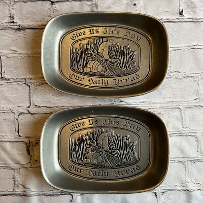 2 Wilton Armetale Give Us This Day Our Daily Bread Serving Tray Metal Dishes
