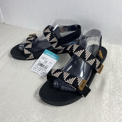 REEF Sandals Women s Size 10 Black Tan Cushion Comfort Sport Ankle Strap