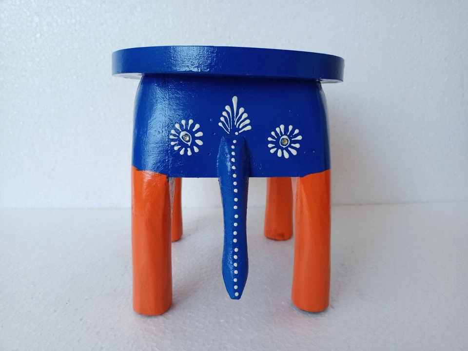 Handmade Elephant shape Hand painted Brass Wooden Stool Cum Side Table Furniture - Image 3 of 4