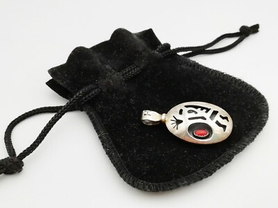 Pendentif Ancien Artiste En Argent Sterling Et Corail – Signé H, Occasion En Bon état, Ovale