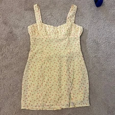 Princess Polly Freya Mini Dress Butter Yellow Flowered Sundress Milkmaid Size 8