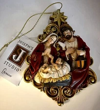 Joseph Roman Vintage Nativity Ornament w/gold Holy Family Roman Inc 4” NIB