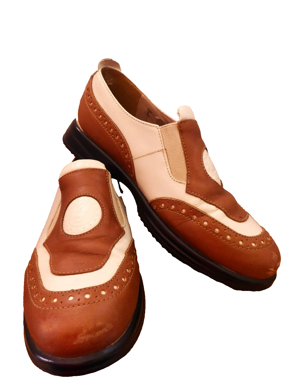 Sandbaggers Madison Women's Golf Shoes White Brown Slip On Size 6 1/2