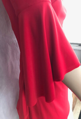 Lauren Ralph Lauren Womens 6 Bell Sleeve Jersey Faux Wrap Dress Red Sheath  | eBay