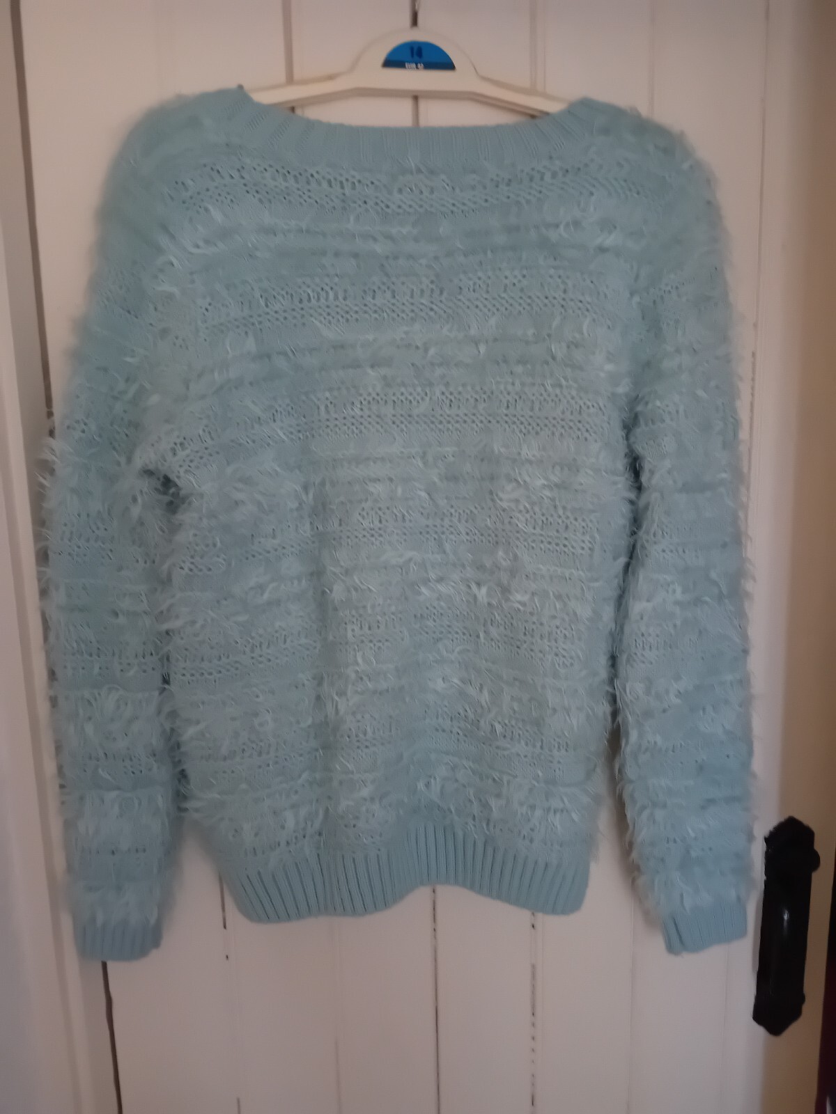 LADIES BLUE FLUFFY JUMPER SIZE 14 eBay