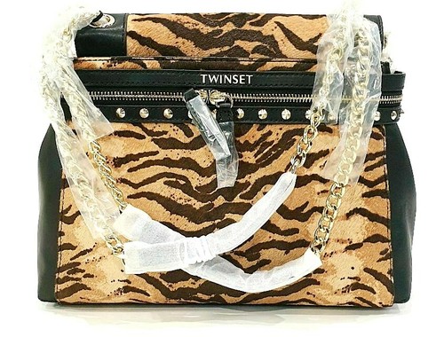 Twin Set Milano Borsa Bauletto Tracolla Pelle St Tigre Nero Metallo Borchie  Oro | eBay