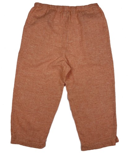 Flax Linen Cropped Pants Wide Leg Micro Plaid Elastic Waist Pockets Womens Large - Picture 2 of 15