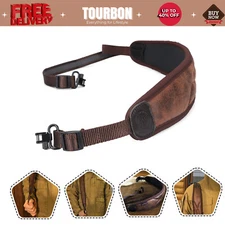Tourbon PU Leather Rifle Sling Padded Gun Strap+Mount 1" Swivels Clip Shooting